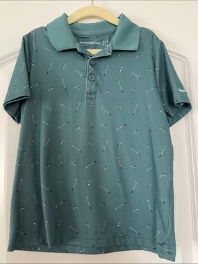 abercrombie kids | (5/6) Short Sleeve Synthetic Teal Polo with Golf Club Print